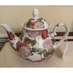 Kent Pottery Ceramic Teapot Pink Rose Floral Chintz Shabby Chic Decor #70795